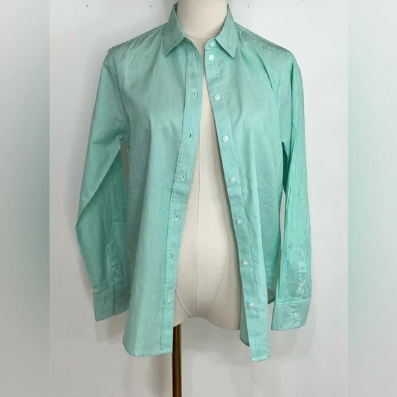 Everlane Green Pin Stripe Button Down Top NWT - Picture 2 of 7